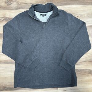 Tahari Sweater Mens Medium Gray 1/4 Zip Cotton Casual Pullover